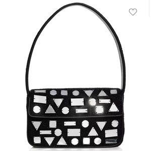 RARE STAUD Tommy Beaded Bag Black Mirror
